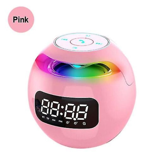 Digitaalinen LED-herätyskello Pyöreä Yöpöydän Yövalo Koti TF Radio Bluetooth-kaiutin Vaaleanpunainen