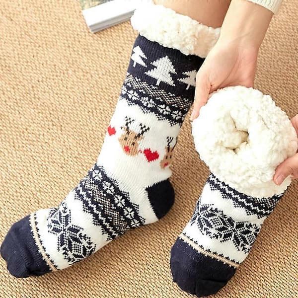1 Pair Non-Slip Socks Warm Thick Socks Navy Blue Love Deer