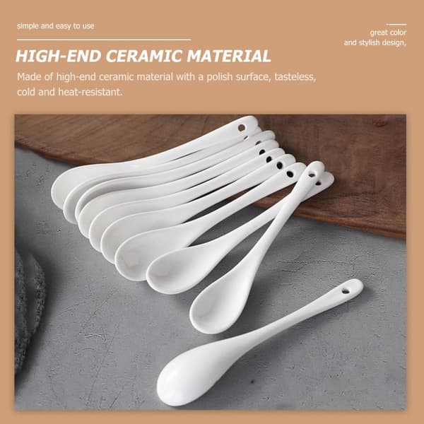 Ceramic Stirring Spoons Handle White Lightweight Design 6pcs Drink Stirring Spoons