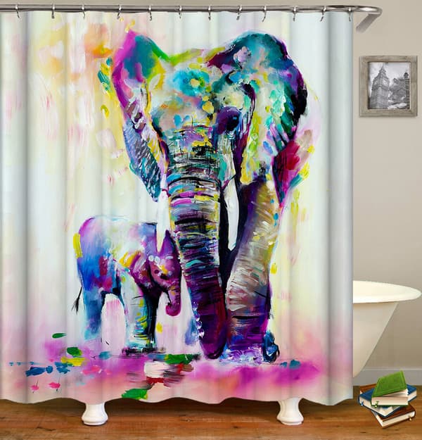 Et sett (cx176, ca 180*180cm) 3D-trykt dusjforheng elefant