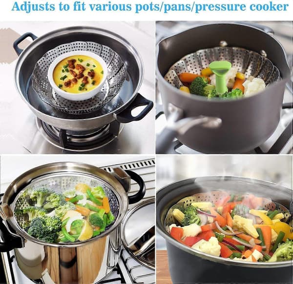 Steamer Basket - Stainless Steel Foldable Steamer Insert for Vegetables, Fish and Seafood - Expandable