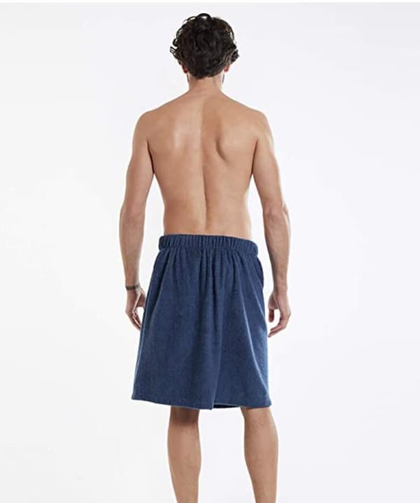 Bastukilt för män i bomull - Blå - One Size bastuhandduk med kardborrestängning 60 x 150 cm + Plu