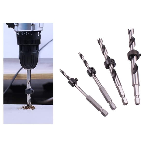 Drill Depth Stop Collar Set, 9 Pcs Adjustable Drill Depth Stop Collar Limiting Ring with Carbon Steel Set for Drill