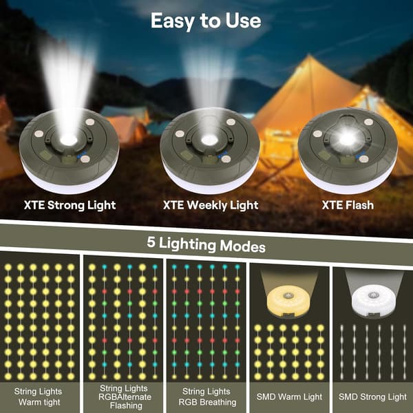 Light string, camping lamp, foldable, with 10 m LED light string, portable, waterproof, camping lamp, USB, rechargeable, for bedroom