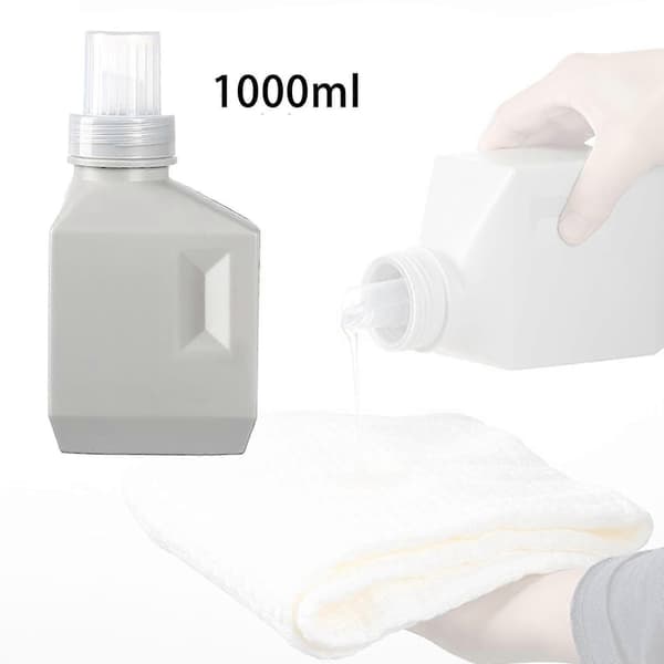 Vaskemiddelflaske med etiket, stor kapacitet til vaskemiddel, hjemmebrug, grå, 1000 ml