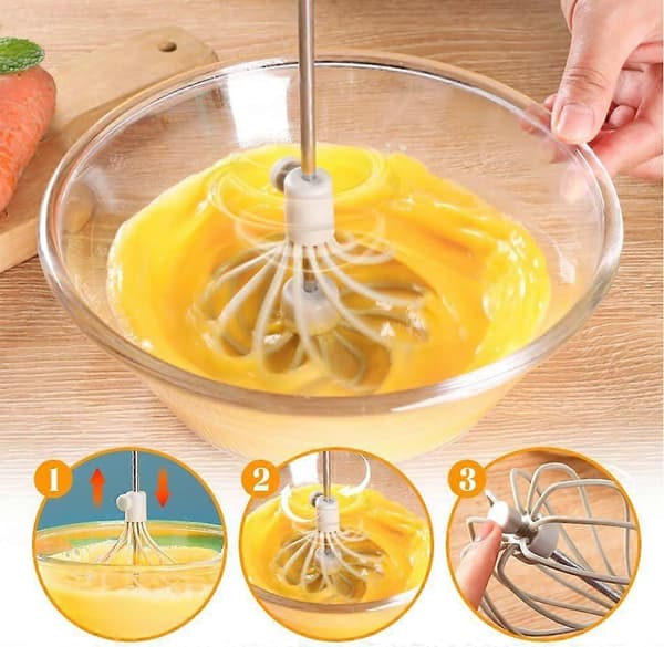 Semi-automatic stainless steel egg beater, adjustable small household manual rotating egg beater