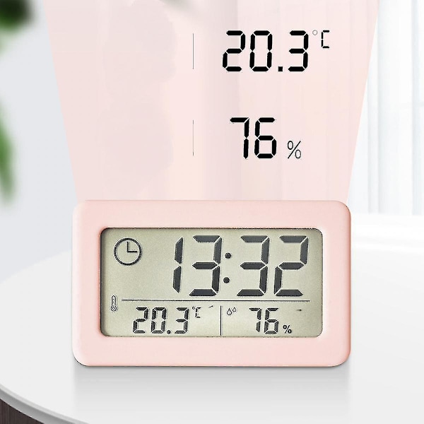 3,8 tuuman yksinkertainen kello, ohut ja kevyt elektroninen kello lämpötilan ja kosteuden mittauksella, värikäs skandinaavinen tyyli kello, kätevä kello (vaaleanpunainen)