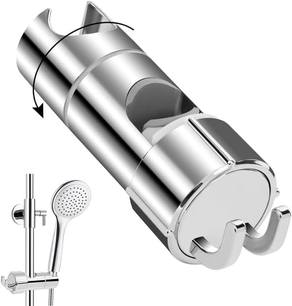Håndbruserholder til 16-27 mm stang, justerbar erstatningsbruserholder, 360° rotation, med 2 kroge