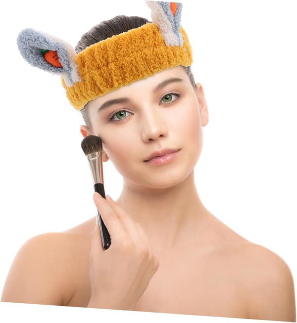 Sødt hårbånd med kaninører til hudpleje makeup Blødt elastisk pandebånd til ansigtsvask
