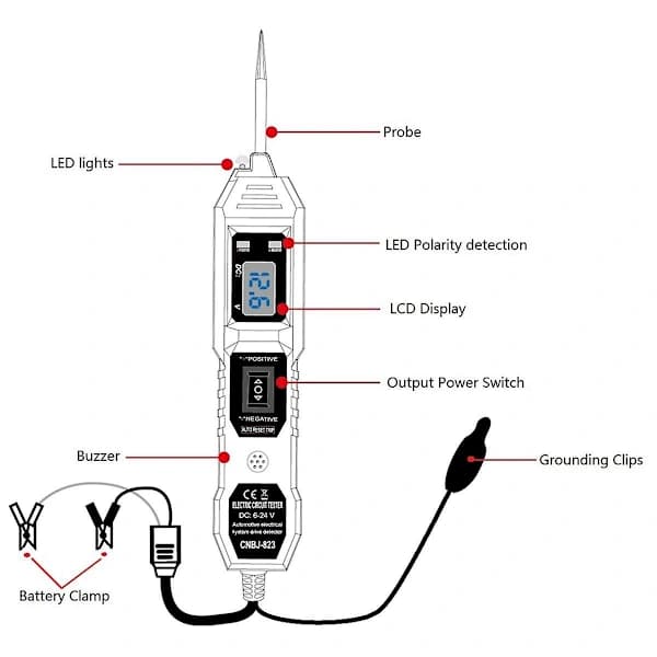 Digital Bilkrets Tester Elektrisk Spenning Kraft Test System Sonde Bil Spenningstester