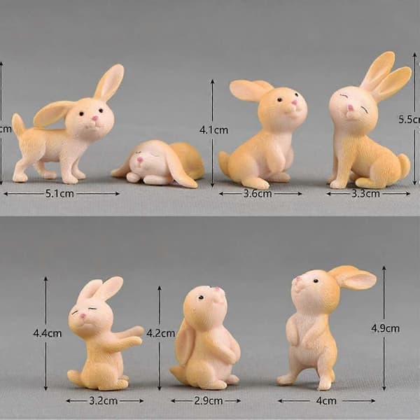 MUJIXI 7-pack Mini Easter Bunny Figurines Easter Decoration Small Landscape Desk Sculpture Dollhouse Decoration Mixed Style