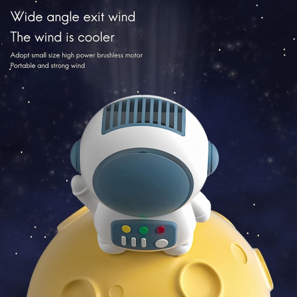 Cartoon Astronaut Handheld Mini Tuuletin Kannettava Lehdetön Hiljainen USB lataustuuletin, Yhteensopiva kotitoimisto Schoon kanssa