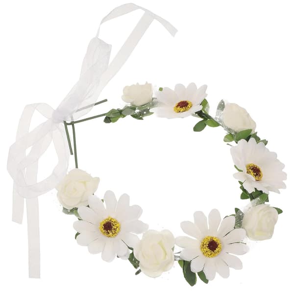 Hvit blomsterkrone i plast brudehodeplagg for kvinner