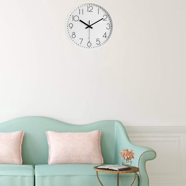 Modern Wall Clock 8 Inch, White Frame, Silent Quartz Battery Operated, Easy to Read Clock for Kitchen-FA6- 0.3 0.3