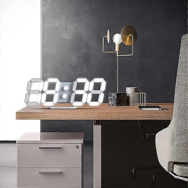 3D LED Digital Wall Clock Large Luminous Alarm Clock Silent Snooze Function Adjustable Brightness 12/24 Hour Date/Temperature Display By [DB]