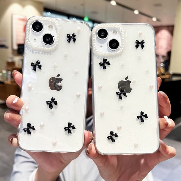 Deksler til iPhone 11, Bling Glitter 3D Sløyfe Søt Glitrende Krystallklar Sløyfe Estetisk Design