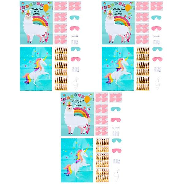 6 sæt alpakka-tema-spilplakat Børn Pin The Tail On The Lama Game Sticker Børn øjenlap Par 6 Sets 60*45cm