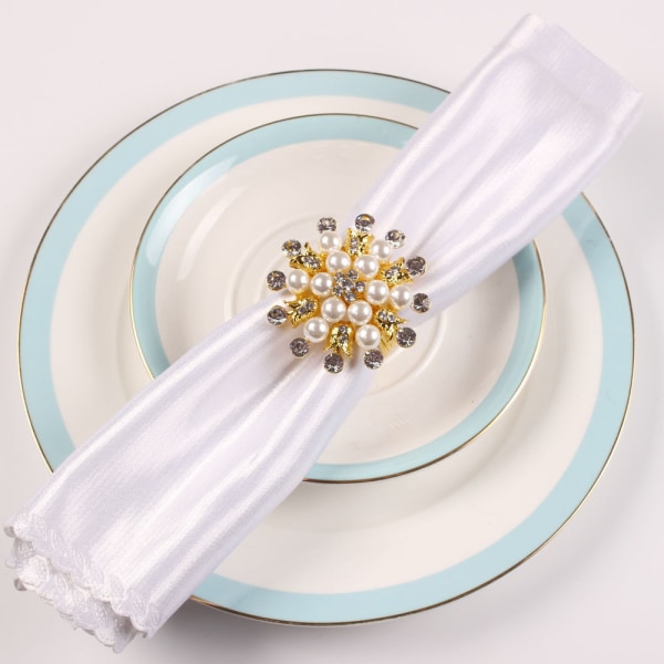 Sett med 6 rhinestone serviettringer til bryllupsfest Hjem Kjøkken Spisebord Lintilbehør (gullfarge)
