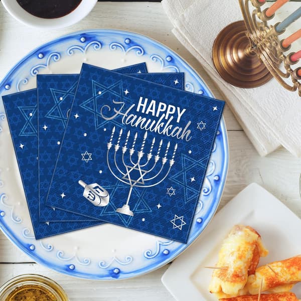 100 stk. Hanukkah-servietter Engangs papircocktail, blå sølv