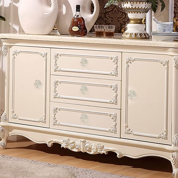 Antique Rose Cabinet Knobs Zinc Alloy Ivory White Pull Handles with Mounting Screws (Gold Edge)