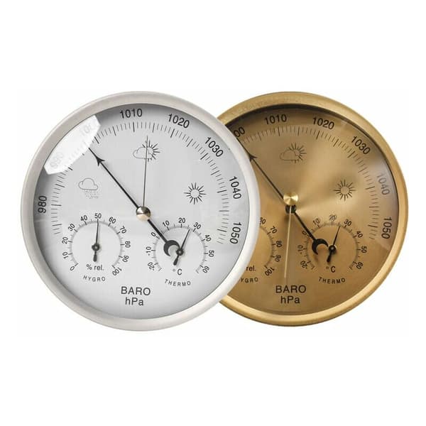 Analog værstasjon 3-i-1 rustfritt stål 132 mm - barometer, termometer, hygrometer, sølv