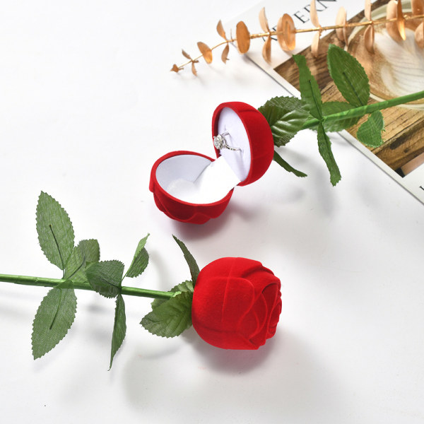Red Rose smykkeæske etui til ring øreringe til tilbudsring, ceremoni, bryllup eller særlige lejligheder (2 stk)