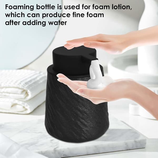 400 ml Ceramic Liquid Soap Dispenser with Black Push Button Foam Pump, Textured Surface, Reusable