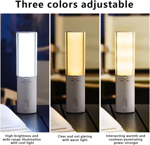 This foldable outdoor camping lamp/portable lantern is rechargeable, has 3 dimming modes, and is suitable for emergency lighting in tents.