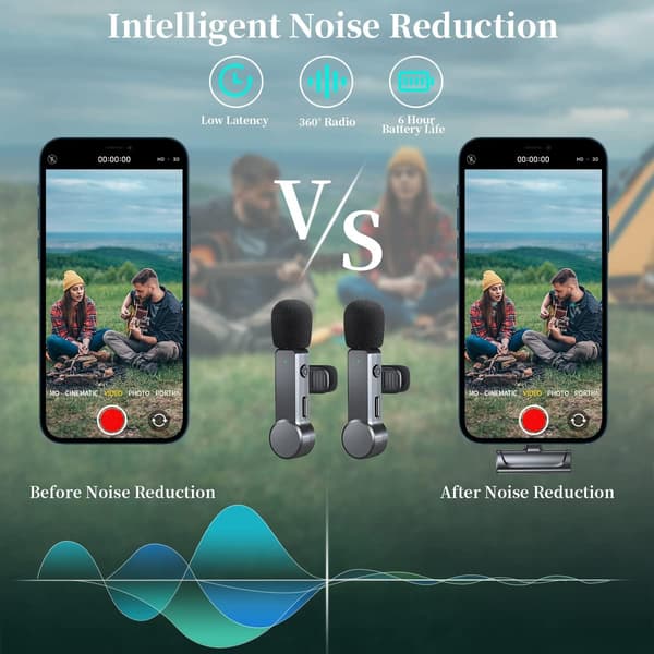 Langaton Lavalier-mikrofoni iPhone/iPad/iOS-laitteille, Plug & Play, 2 kpl