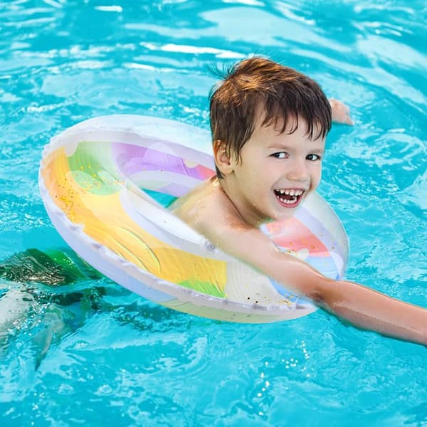 Badering, oppustelig badering, pool, badelegetøj, gummiring, pool, badering, pailletter, regnbue, badering til