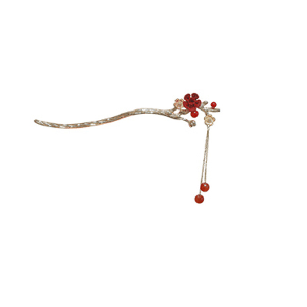 Luumunkukan tupsuhiusneula Double Flower Hairpin Hair Stick i Hanfun naisten ikivanhoille hiustarvikkeille, Sininen ja punainen (2 kpl)