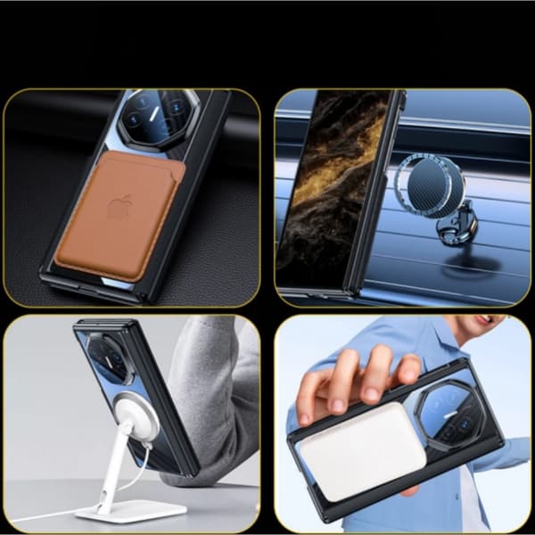 Black Magnetic Phone Case Compatible with Huawei Mate XTs with Clear Glass Back