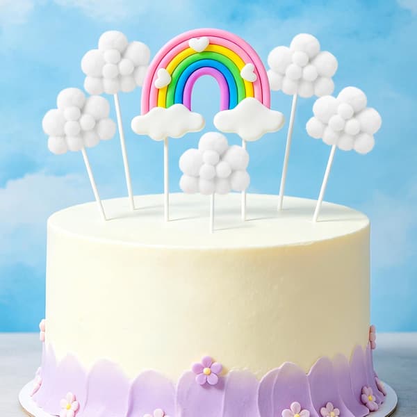 Regnbue Sky Kage Topper Sæt, 6 Stk Farverig Cupcake