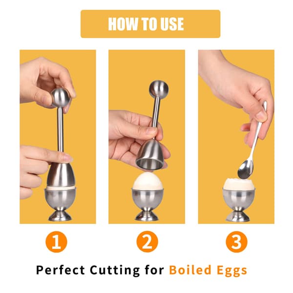 Egg Topper Sett for Eggkopper for Myke og Hardkokte Egg Inkluderer 2 Eggkopper, 2 Skjeer, 1 Topper Kutter, Skreller, Eggåpner