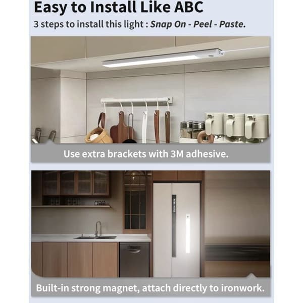 Kitchen cabinet lighting with sensor, 40 cm cabinet lighting 2 in 1 Rechargeable and powered by USB 5V DC LED strip under shelf Wireless battery operated