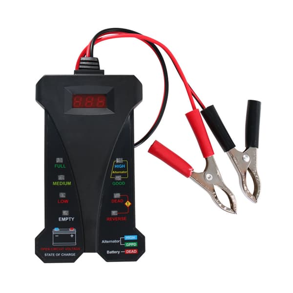 12V Digital Batteritester Voltmeter Generator Ladesystem Analysator med LCD-skjerm LED-indikator, Svart Gummikasse