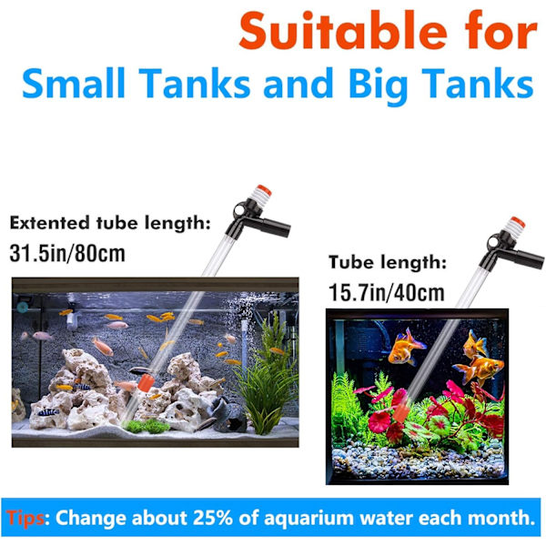 Akvarium Gruskleaner, Akvariumvattenväxlare Akvariumrengörare med Siphon Vattenbyte och med Luftknapp
