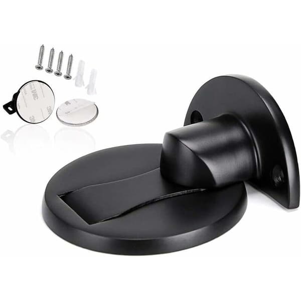 Magnetisk dørstopper, dørstopper for gulvmontering, usynlig og robust magnetisk og myk lukking, dørstopper i rustfritt stål, svart børstet