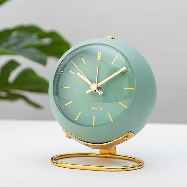 Analog Alarm Clock with Lamp, Small Silent Retro Alarm Clock Student Bedside Alarm Clock Luminous Hands Clock (Green)