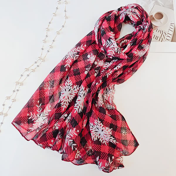 Scarf, Christmas Plaid Snowflake Scarf, 180*90cm
