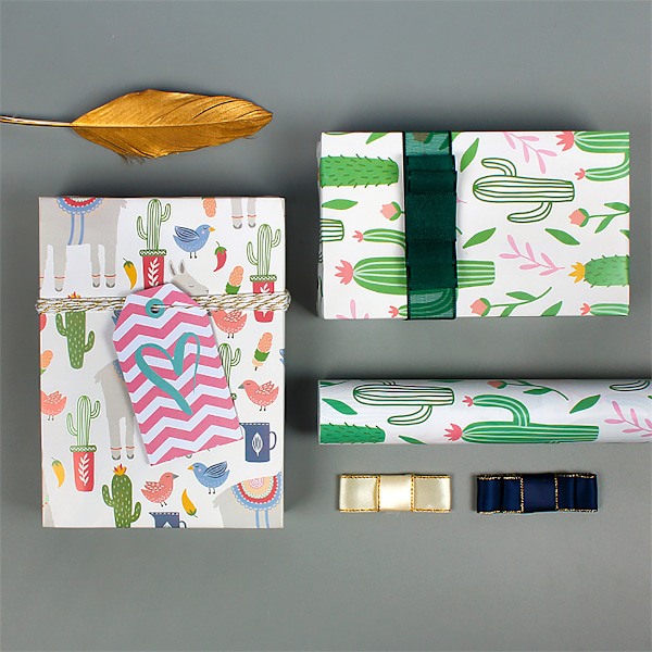 Presentpapper, julpapper, 12 st 50 * 70cm (prydnad * 4 + enhörning * 4 + kaktus * 4 + alpacka * 4)