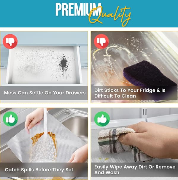 Drawer Liners Kitchen - Cabinet Liners Kitchen Non-Slip Shelf Liners Refrigerator Liners to Prevent Spills - Cabinet Multifunctional Shelf Liners