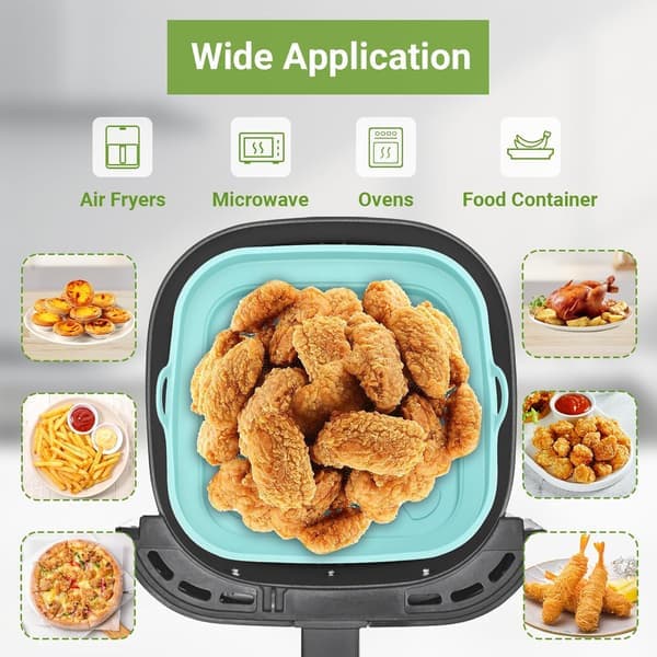 Silicone Air Fryer Liner 2PCS Reusable Airfryer Tray Foldable Kitchenware Basket Versatile Square Baking Pan Pot for Microwave, Oven (Ho)