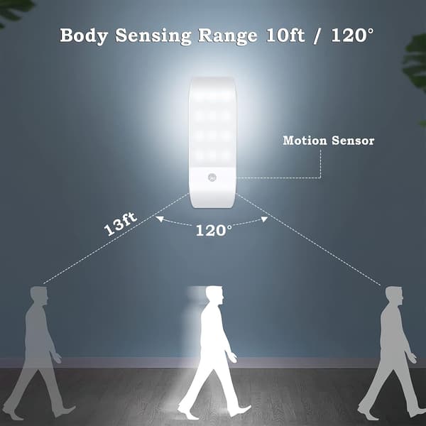 Automatisk lys, bærbar bevegelsessensorlys, 3-modus nattlys 12 LED USB-oppladbart varmt lys