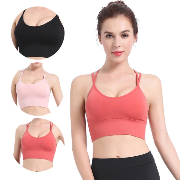 Sport-BH for kvinner, Yoga Underwear, Kryssrygg, Løping, BH (korallrød, størrelse M) Rød Red M