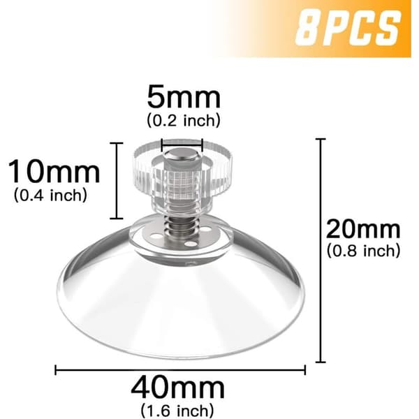 40mm Suction Cup, 8 Pcs M5 Thread Stainless Steel Suction Cups, Clear Knurled Nut Suction Cups for Shower Shelf