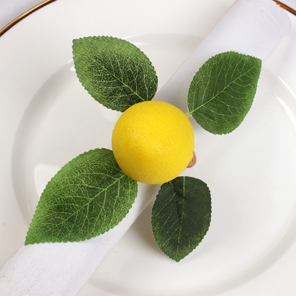 2 stk. Serviettringer i sitronform, plante-serviettringer, blad-serviettspenner, frukt-serviettringspenner, gule sitron-serviettringspenner