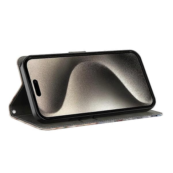 Til iPhone 15 Pro Etui 3D Mønstertryk Læder Pung Etui