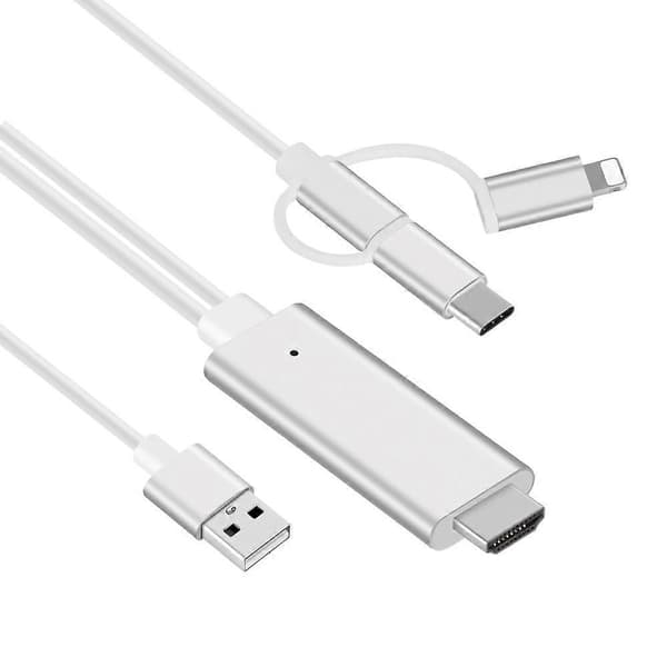 3-i-1 Lightning/Type-C/Micro USB til HDMI HD Adapterkabel til iOS- og Android-enheder Skærmspejling