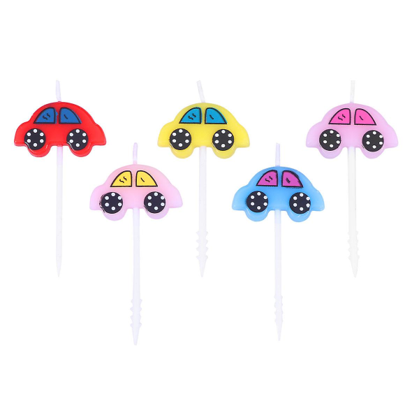 5 Pcs Mini Cartoon Car Flameless Candles Cake Toppers Cake Insert Picks Baby Birthday Party Cake Dec